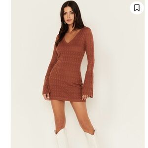 Shyanne Western Lace Mini Dress With Keyhole Back and Bell Sleeve